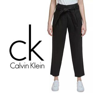 CALVIN KLEIN Women's High-Rise Tie-Waist Pants, Black NWT